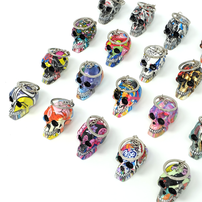 Resin With Water Transfer Printing Skull Key Chain-Assorted