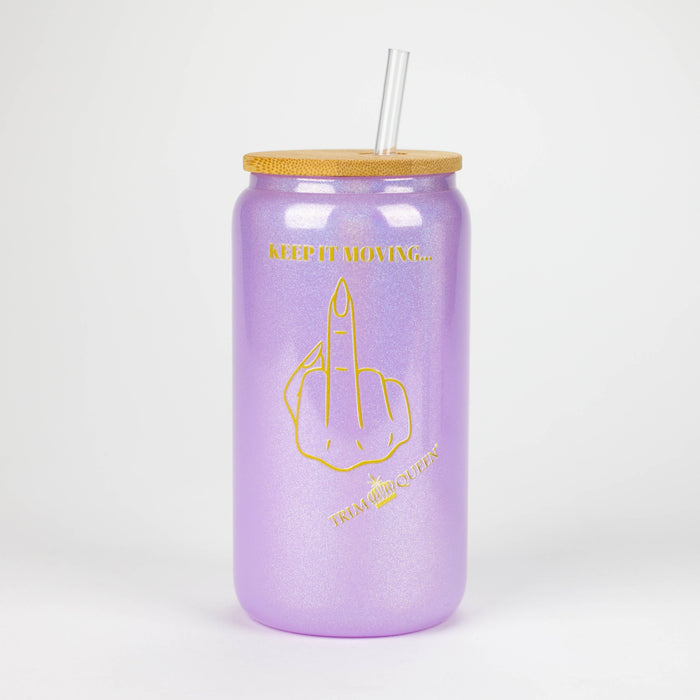 TRIM QUEEN | MIDDLE FINGER GLASS TUMBLER WITH LID AND STRAW