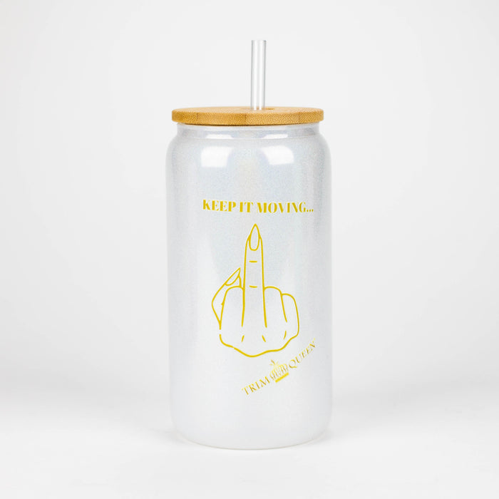 TRIM QUEEN | MIDDLE FINGER GLASS TUMBLER WITH LID AND STRAW