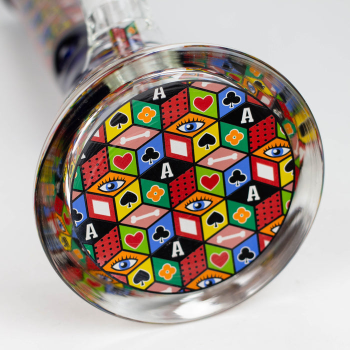 17" Color accented 7 mm glass water bong With Poker Design