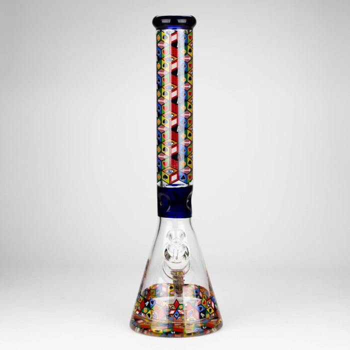 17" Color accented 7 mm glass water bong With Poker Design