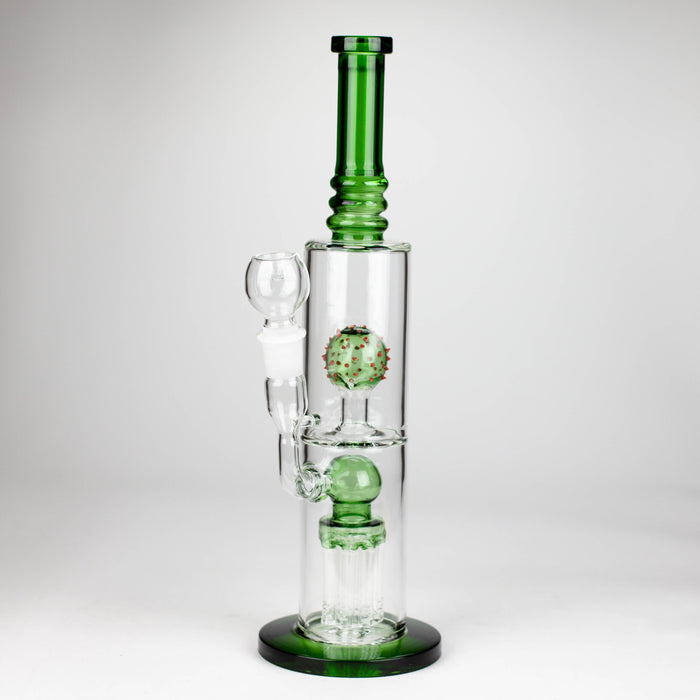 14" Color accented percolator glass bong with ball & Arm diffuser