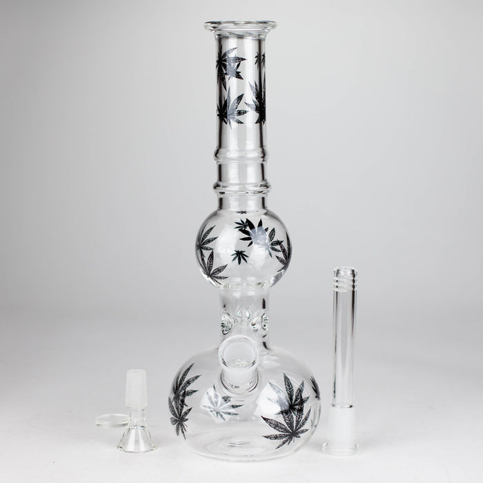 11" Rourd Shape Glass Bong With Leaf Design