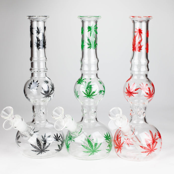 11" Rourd Shape Glass Bong With Leaf Design