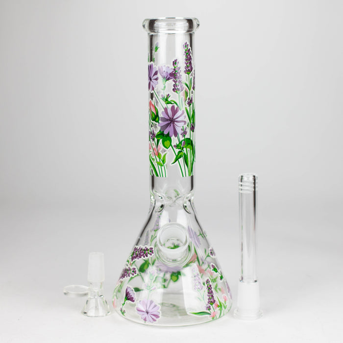 10" Glow in the dark Glass Bong With Flower Design