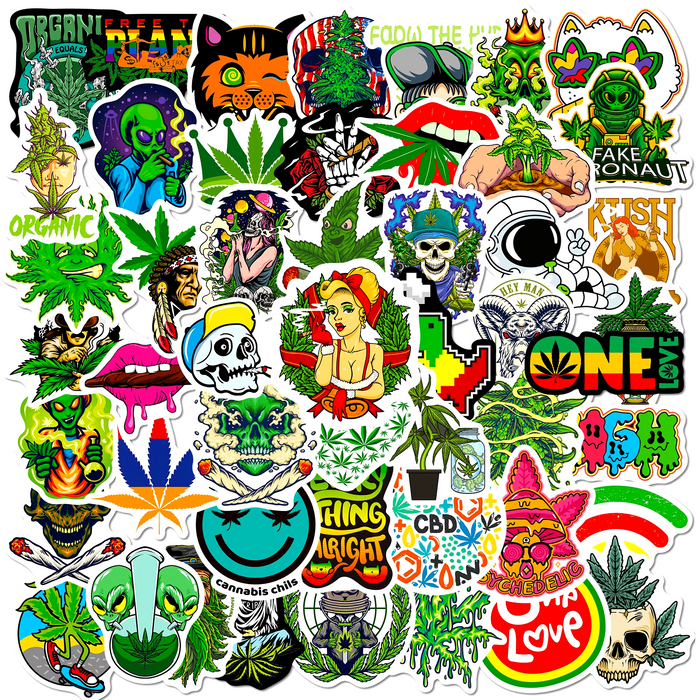 50pcs Assorted Cannabis Design Stickers