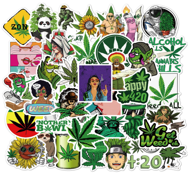 50pcs Assorted Cannabis Design Stickers