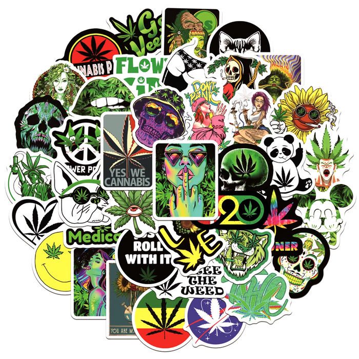 50pcs Assorted Cannabis Design Stickers