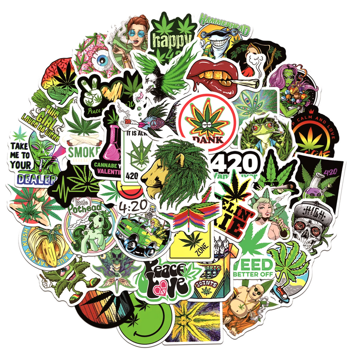 50pcs Assorted Cannabis Design Stickers