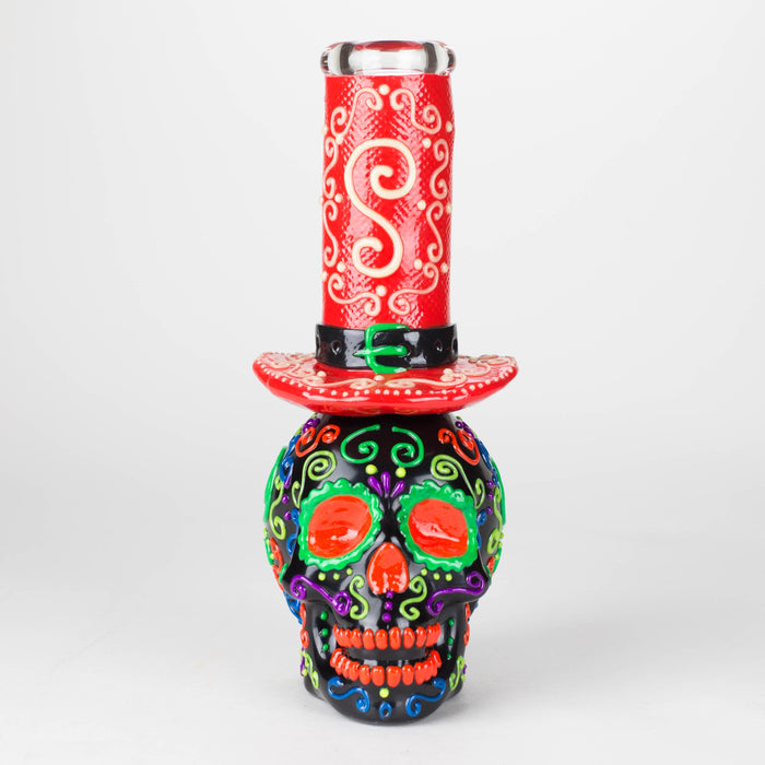 9" Wizard-Themed Sugar Skull Glow-in-the-Dark Glass Bong [SK14]