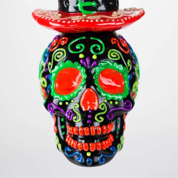 9" Wizard-Themed Sugar Skull Glow-in-the-Dark Glass Bong [SK14]