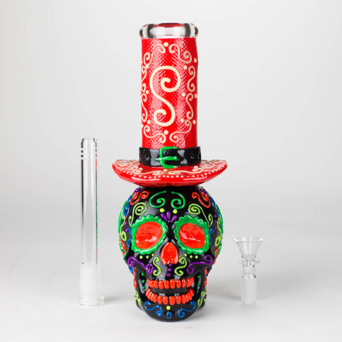 9" Wizard-Themed Sugar Skull Glow-in-the-Dark Glass Bong [SK14]