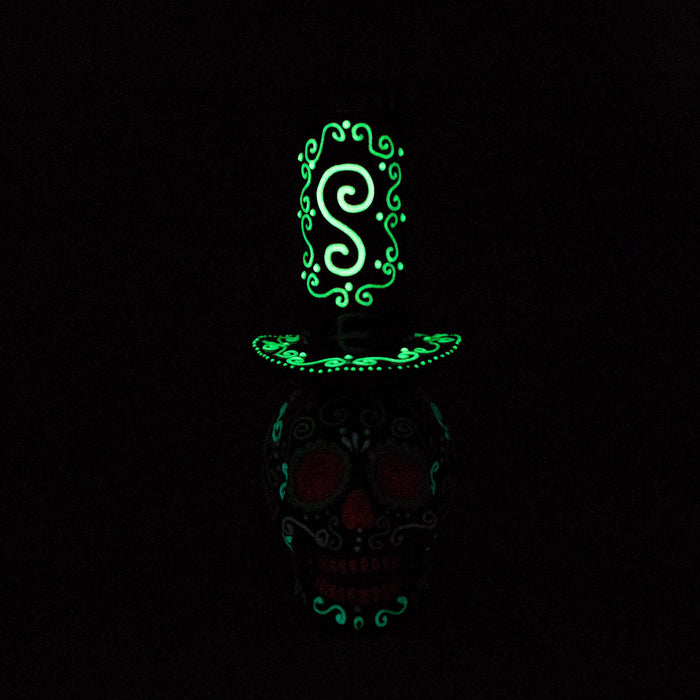 9" Wizard-Themed Sugar Skull Glow-in-the-Dark Glass Bong [SK14]