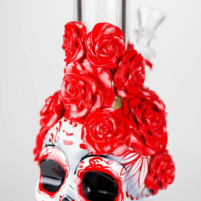 9" Rose sugar skull-themed glass bong [SK16]