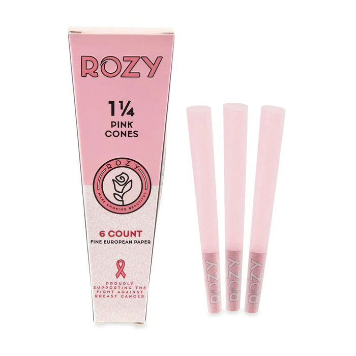 Rozy | Pink 1 ¼ Size Pre-Rolled Cones 6pk – 24ct Display